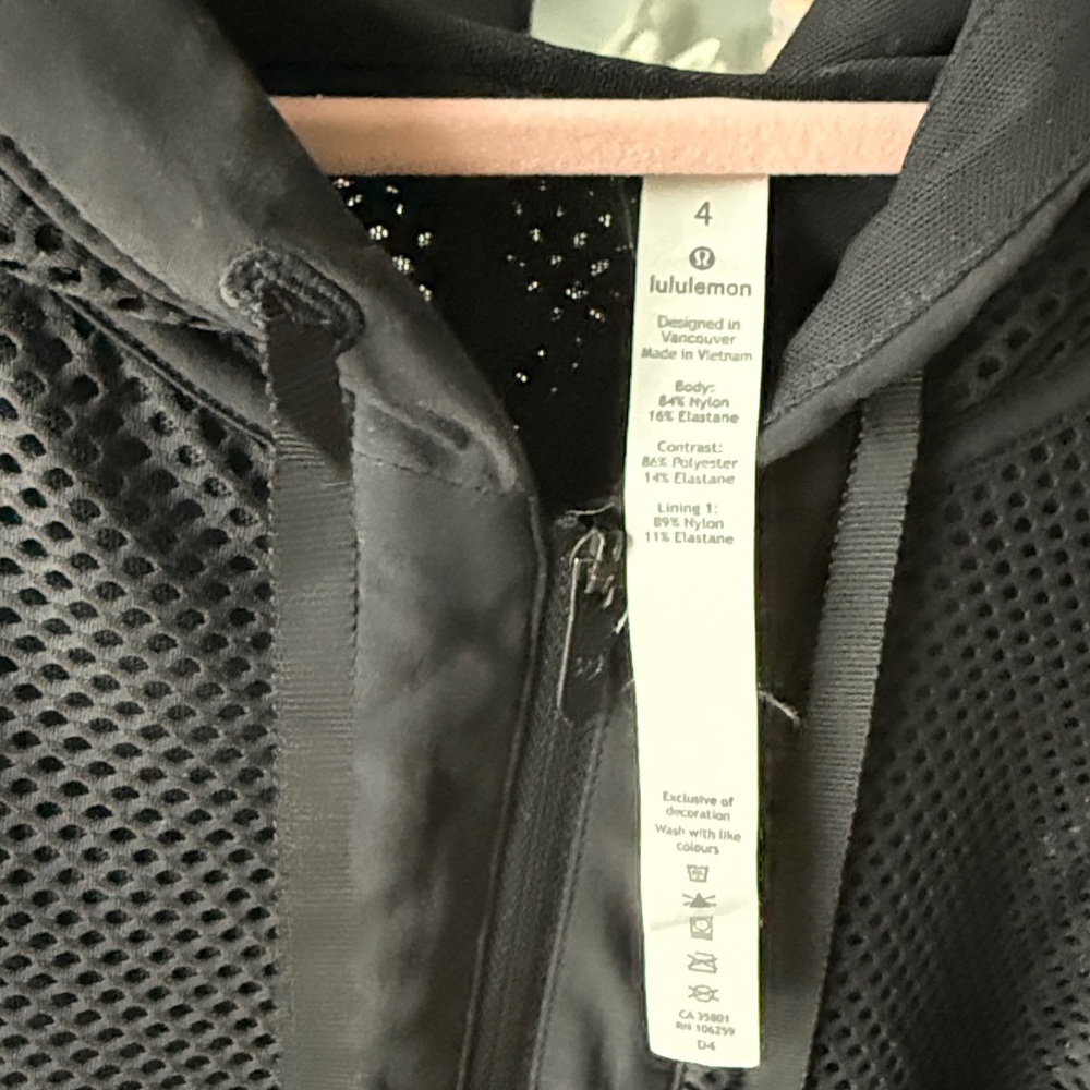 Lululemon Mesh on Mesh Jacket Black Womens 4 Black Full Zip Hoodie PERFECT
